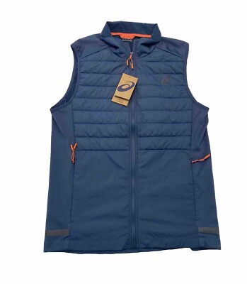 NWT ASICS Men s Knit Half Quilt Woven Visibility Vest Blue Small Running outdoor