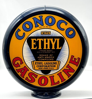 CONOCO ETHYL Yellow Background 13.5'' Gas Pump Globe SHIPS ASSEMBLED!