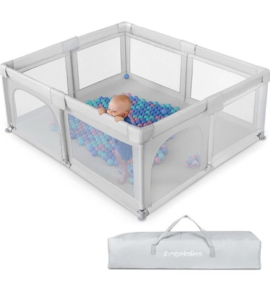 Angel Bliss Baby Playpen 79x59 Inch Grey Missing One Tee Connector 