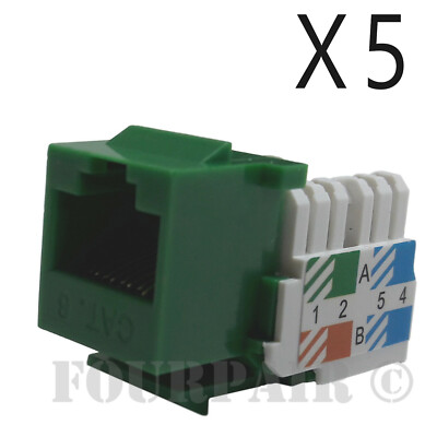 5x Pack Lot CAT6 Network RJ45 Port 110 Punch Down Keystone Snap-In Jack Green