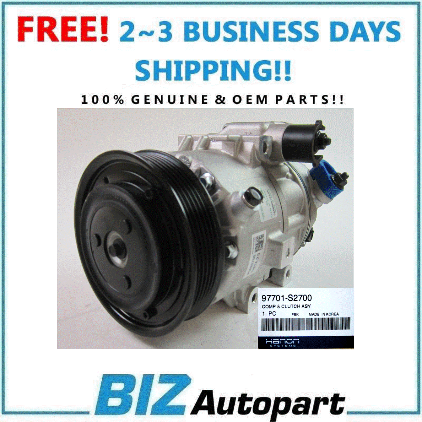 NEW OEM A/C COMPRESSOR W/CLUTCH FOR 19-20 HYUNDAI SANTA FE 2.0L 97701-S2700