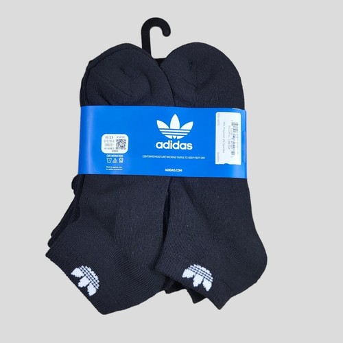 ADIDAS Mens Socks Low Cut Moisture Wicking 6 Pair Shoe Size 6-12 Black Everyday 