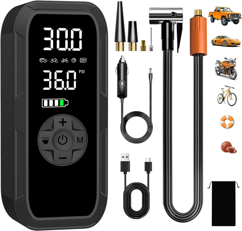 Corded/Cordless Tyre Inflator Portable Air Compressor, 6000 Mah 150PSI 12V DC El