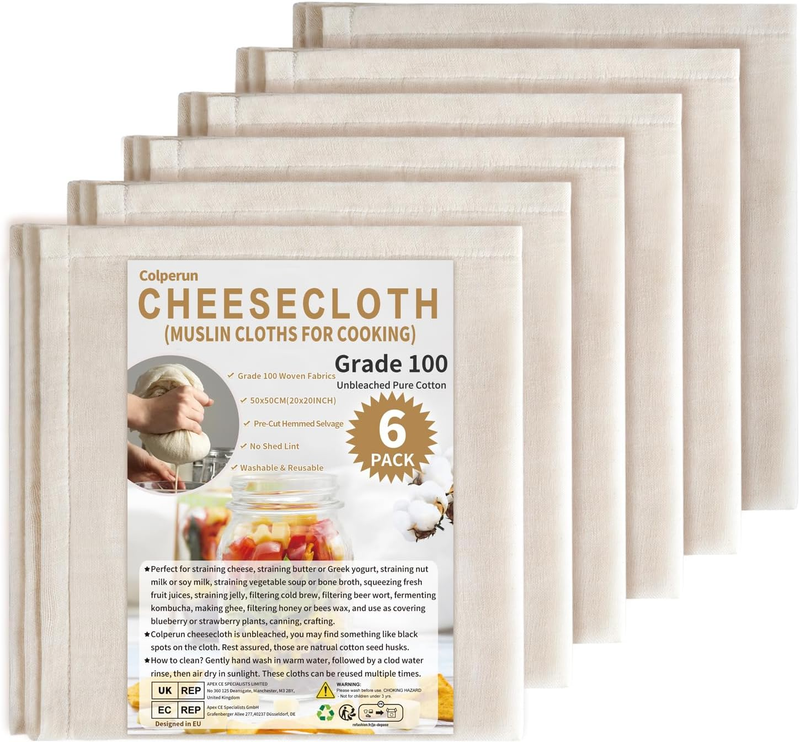 Muslin Cloths for Cooking, 50X50Cm, Grade 100 Reusable Hemmed Cheese Cloth for S