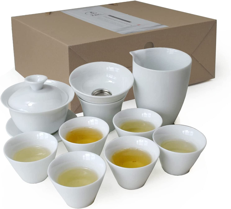Gaiwan Teacup Chinese Gongfu Tea Set High White Porcelain Ceramic Gift Box
