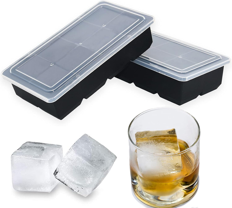 Large Ice Cube Tray for Whiskey,2 Pack Stackable Big Ice Cube Molds Make 16 Big