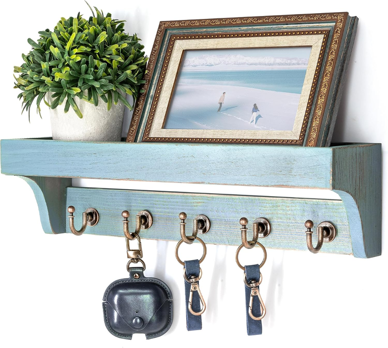 Key and Mail Holder for Wall with Floating Shelf : Decorative Hanging Organizer