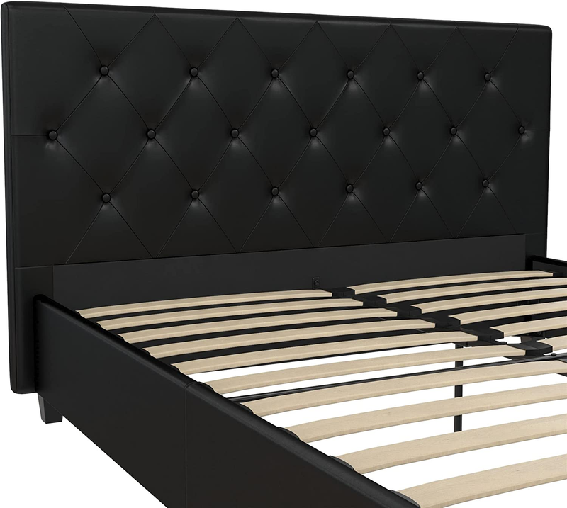 DHP Dakota Upholstered Platform Bed with Diamond Button Tufted Headboard and Foo