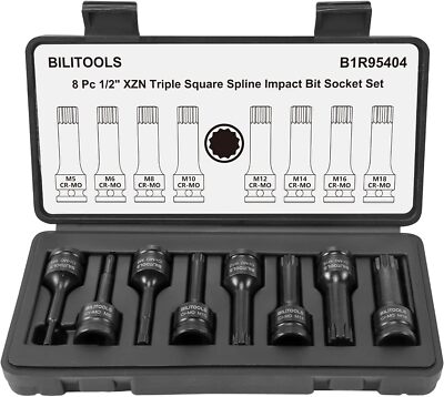 8piece Impact Xzn Triple Square Spline Bit Socket Set 1/2 Inch Drive M5m18 Crmo 