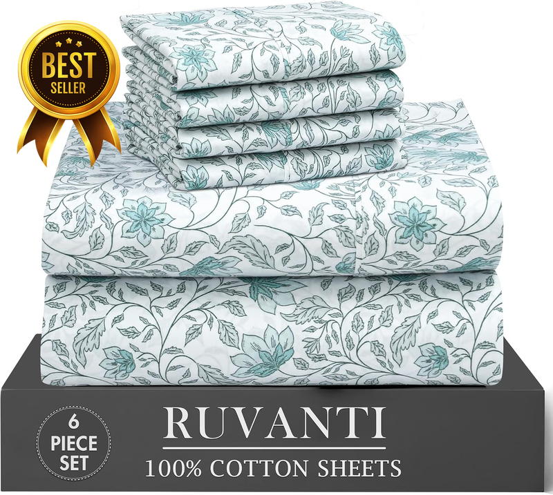 100% Cotton Percale King Sheets, Crisp and Soft, Wildflower Nest