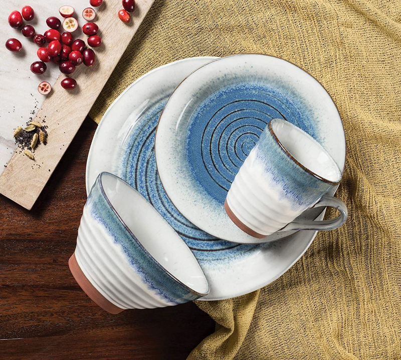Sango Talia 16-Piece Stoneware Dinnerware Set with round Plates, Bowls, and Mugs