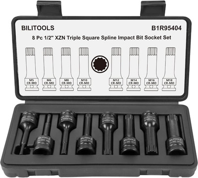 BILITOOLS 8-Piece Impact XZN Triple Square Spline Bit Socket Set 1/2 inch Drive,