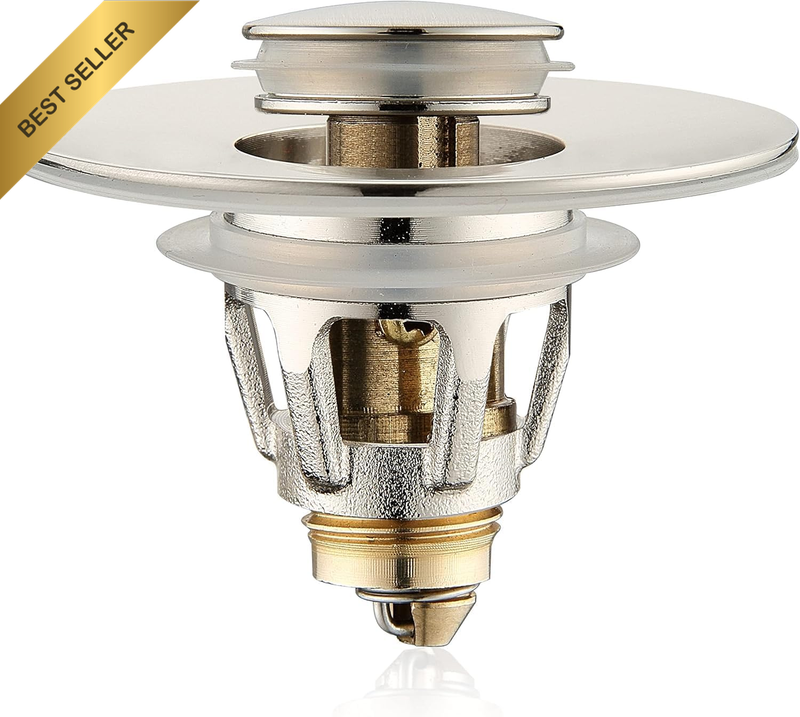 Universal Bathroom Sink Stopper - Bounce Wash Basin Drain Filter, Brushed Nickel