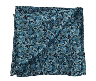 $80 New ITALO FERRETTI Blue Gray & Black Paisley Print Silk Pocket Square 13''