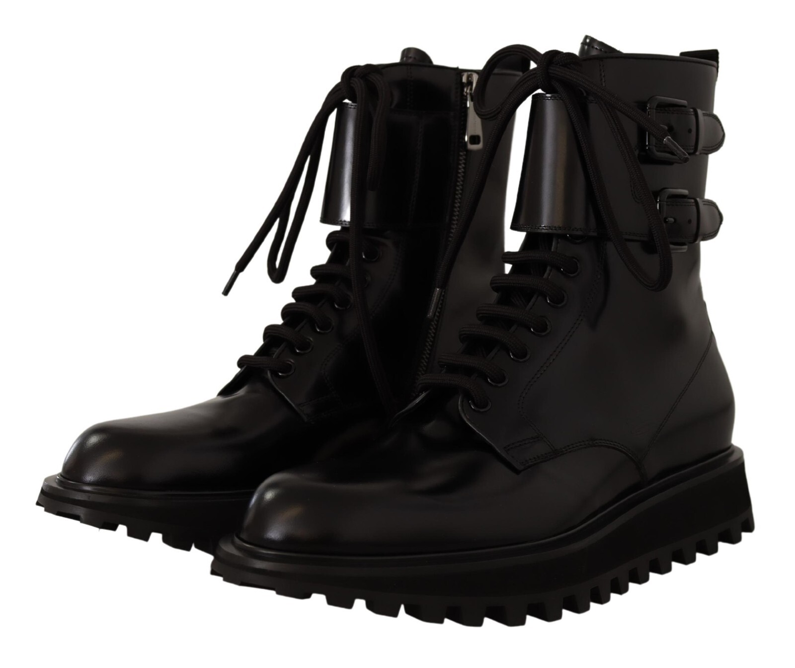 Pre-owned Dolce & Gabbana Shoes Boots Black Leather Combat Lace Up Mens Eu40 / Us7 $1400 In Black