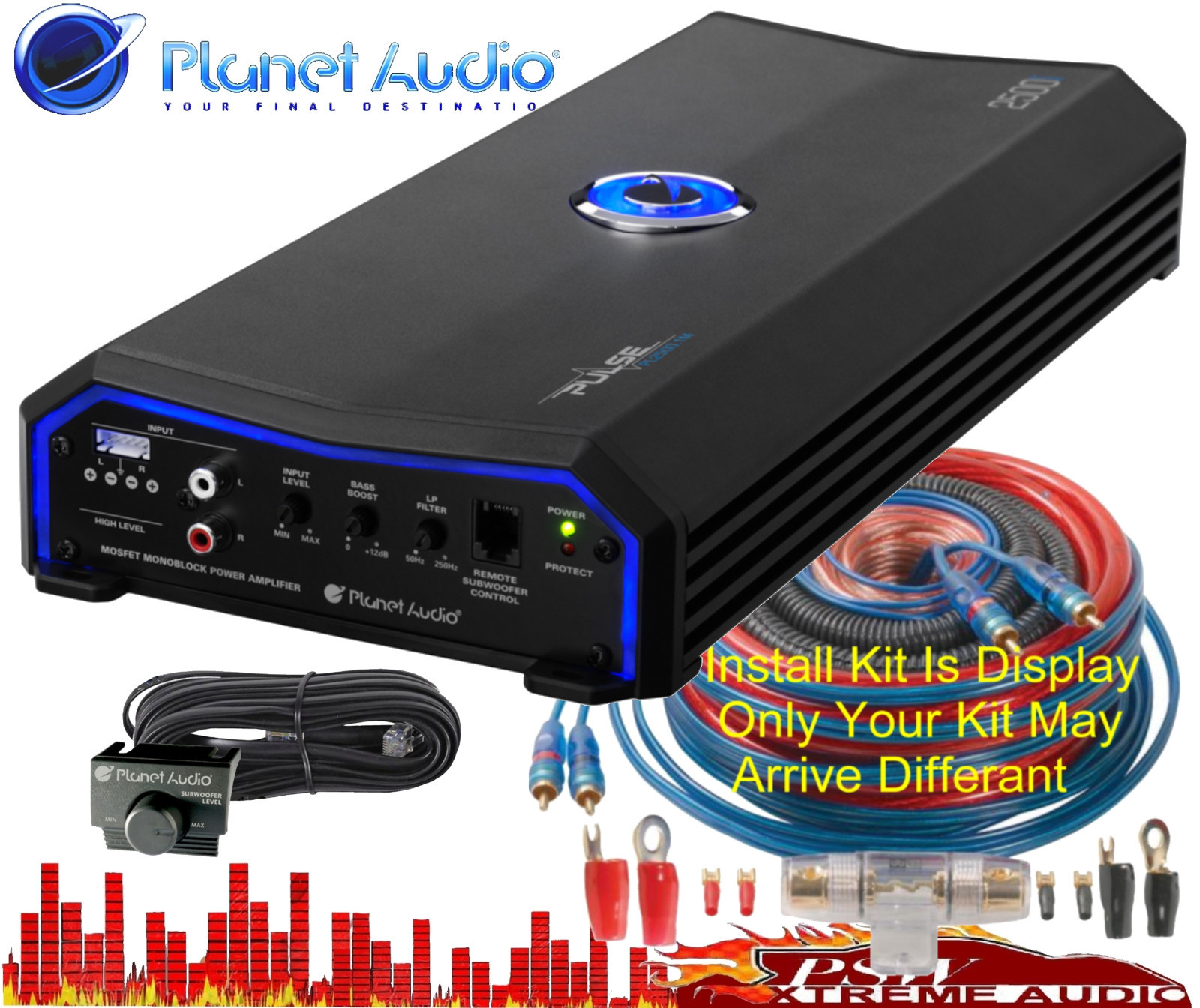 PL25001M Planet Audio PULSE 2500watt 1 Ch Class A/B Amplifier w-Install Kit