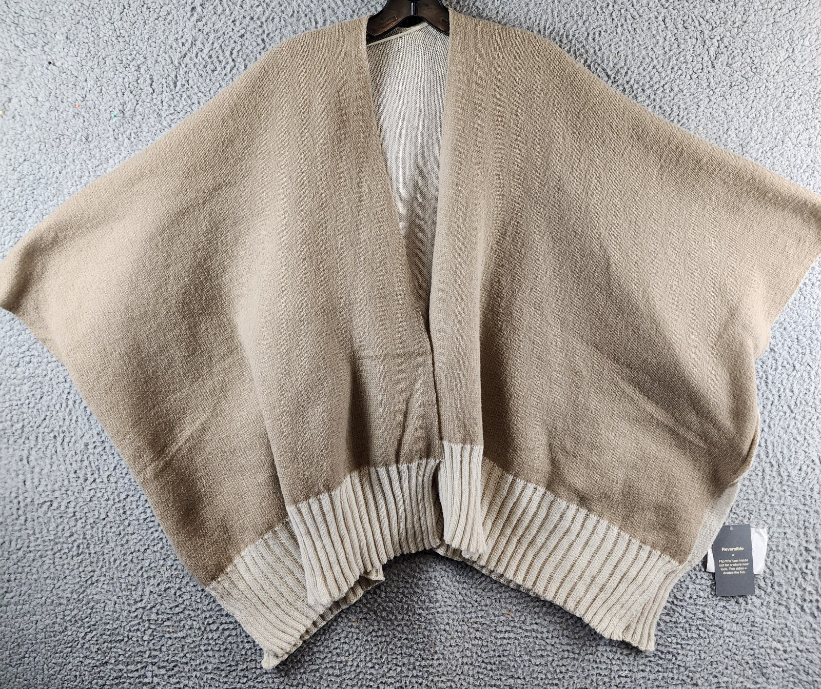 On 34th Tight Knit Reversible Wrap Sweater Women's O/S Taupe/Ivory Open Front - Picture 2 of 13