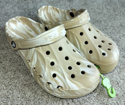 Crocs Women Size 8 Classic Baya Marbled Chai Milk Tea Tie Dye Slip On Clog Beige