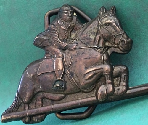 VTG RARE 1978 Solid Brass JUMPING HORSE & RIDER Equine Steeplechase BELT BUCKLE