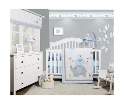 geenny optimababy blue grey elephant 6 piece baby nursery crib bedding set