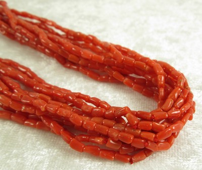 Vintage Natural Mediterranean Salmon Red Coral Necklace 10 Strand Sterling 36in