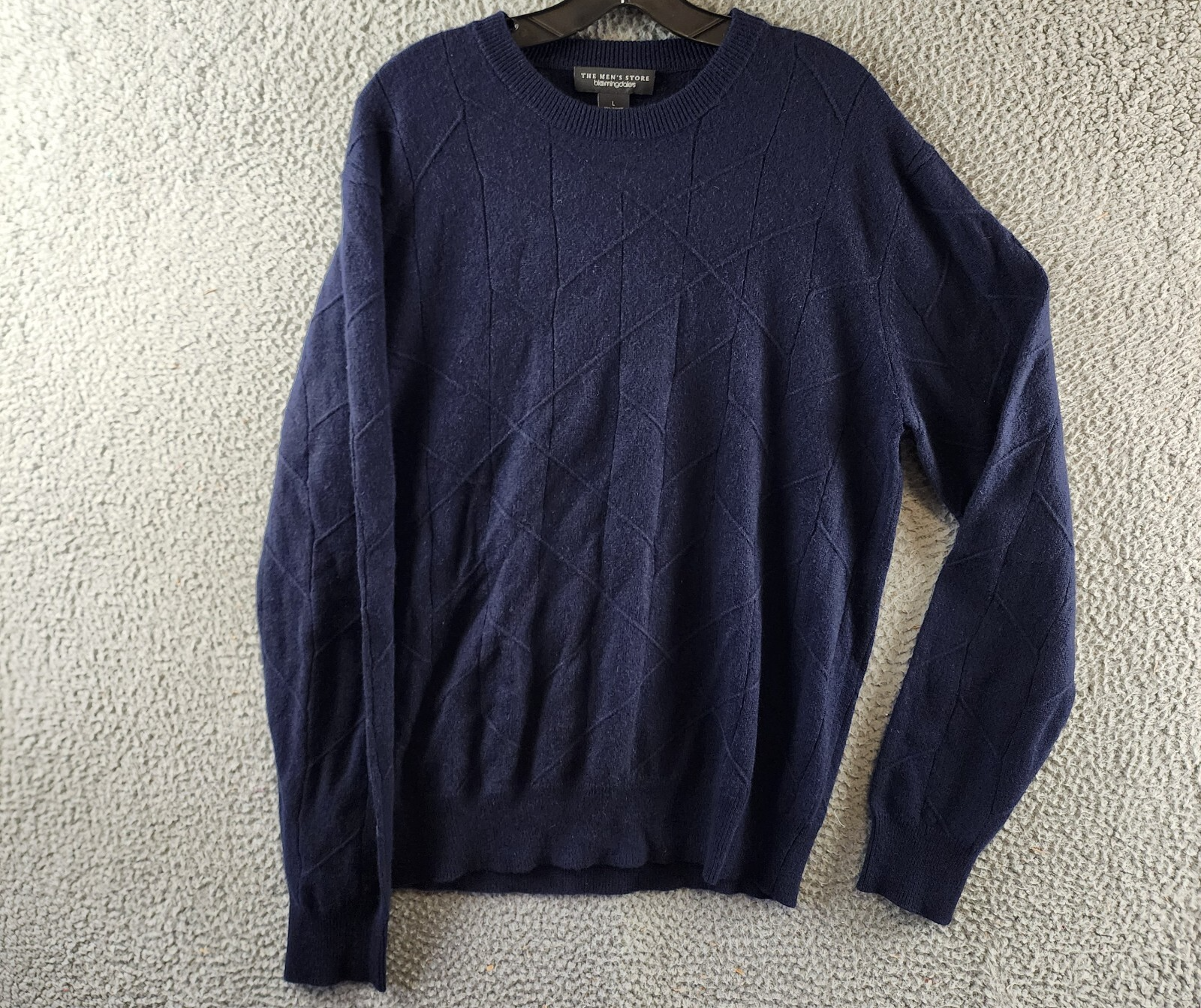 The Men's Store at Bloomingdale's Cashmere Novelty Stitch Sweater Men's L Navy - Picture 1 of 13