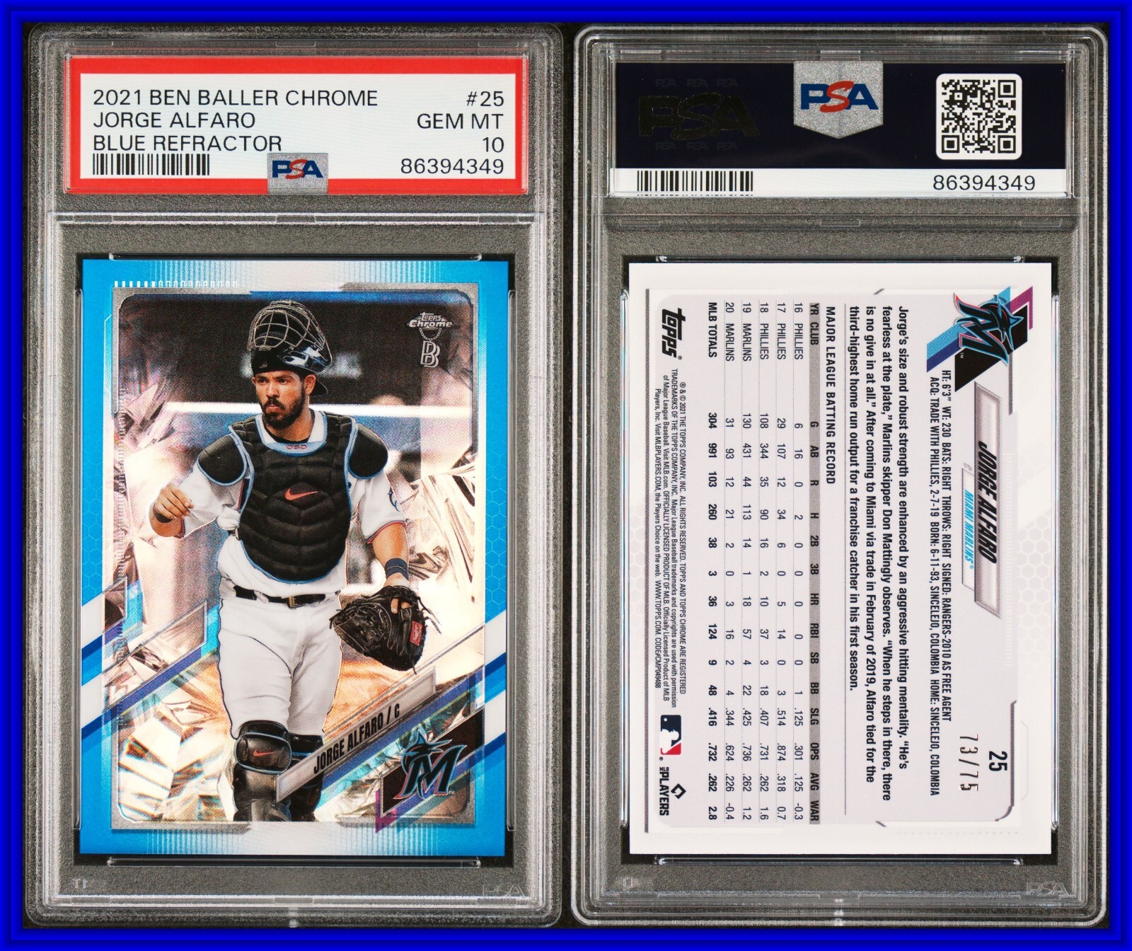 PSA 10 2021 Topps Chrome Ben Baller Blue Refractor #25 Jorge