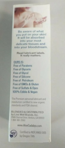 ALOE CADABRA ORGANIC PERSONAL LUBRICANT NATURAL ALOE LUBE MOISTURIZER 2.5 oz