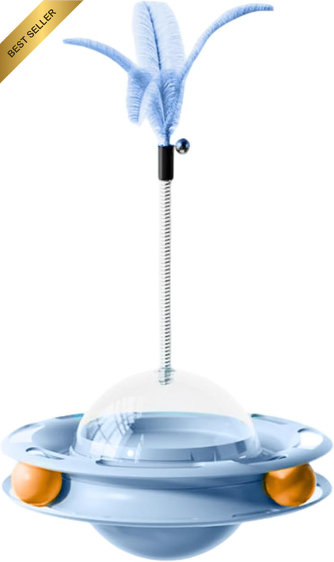 4-in-1 Interactive Windmill Cat Toy Treat Slow Feeder Spinning Ball Blue