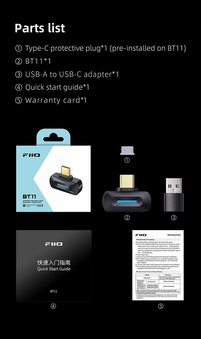 FiiO BT11 USB C Bluetooth 5.4 Transmitter Audio Adapter