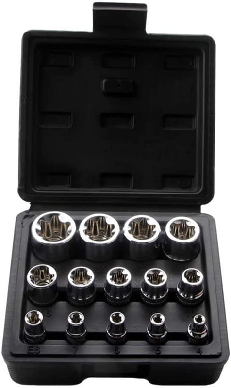 Female E Torx Socket Set with Case, 1/4, 3/8, 1/2 In. Drive 