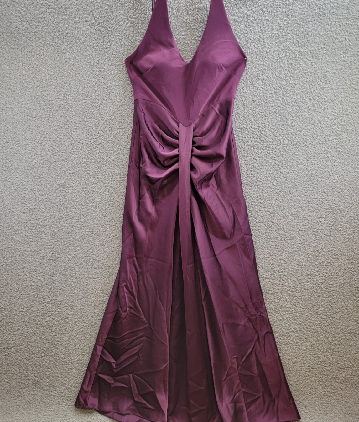 AQUA Halter Mixed Media Gown Women's 10 Purple Drape Front Tie Zip Back Closure - Picture 2 of 18