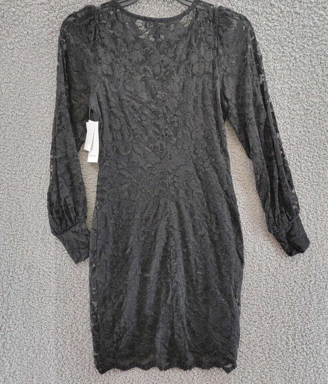 Karen Kane Lace Boat Neck Shift Dress Women's S Black Scalloped Hem Pullover L/S - Picture 10 of 15