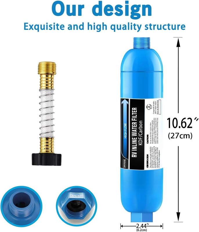 RV Inline Water Filter with Flexible Hose Protector,Reduces,Chlorine, Bad Taste&