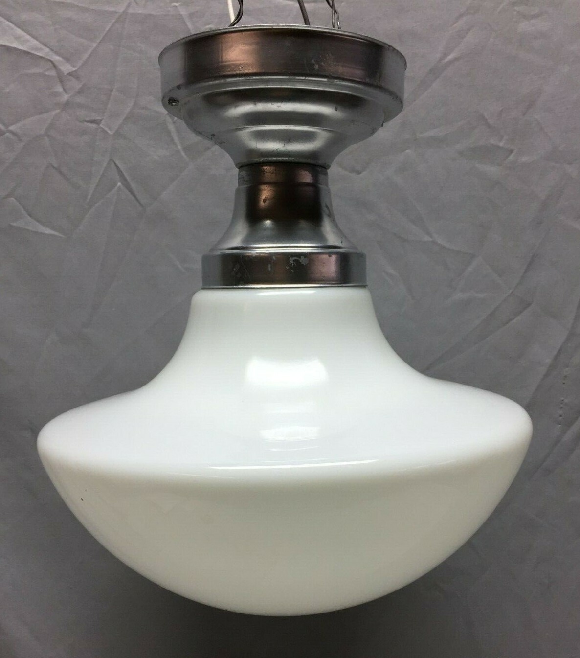 Antique School House Bank Ceiling Light Milk Glass Globe Red Spot Vtg 326-19C