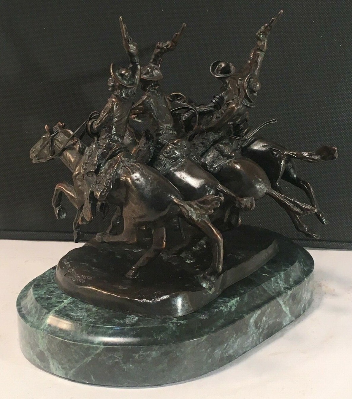 FREDERIC REMINGTON COMING THROUGH THE RYE Bronze Reproduction Statue marble base