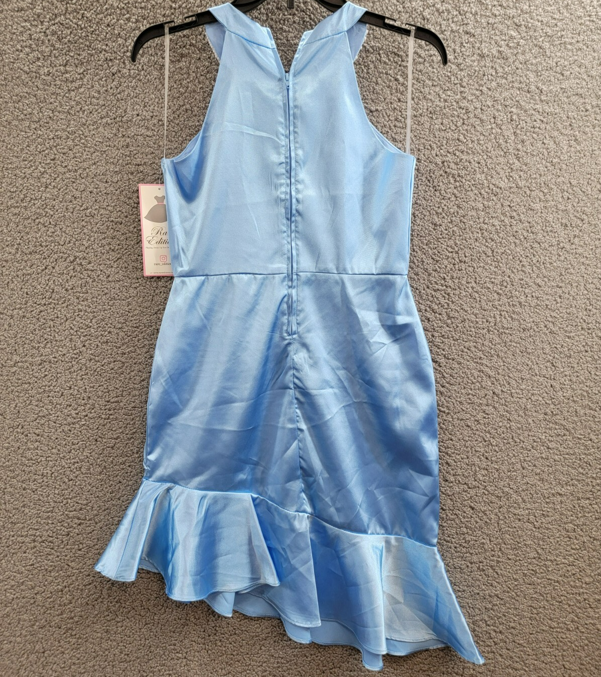 Rare Editions Sleeveless Imitation Pearl Halter Dress Big Girls 16 Blue Back Zip - Picture 11 of 16