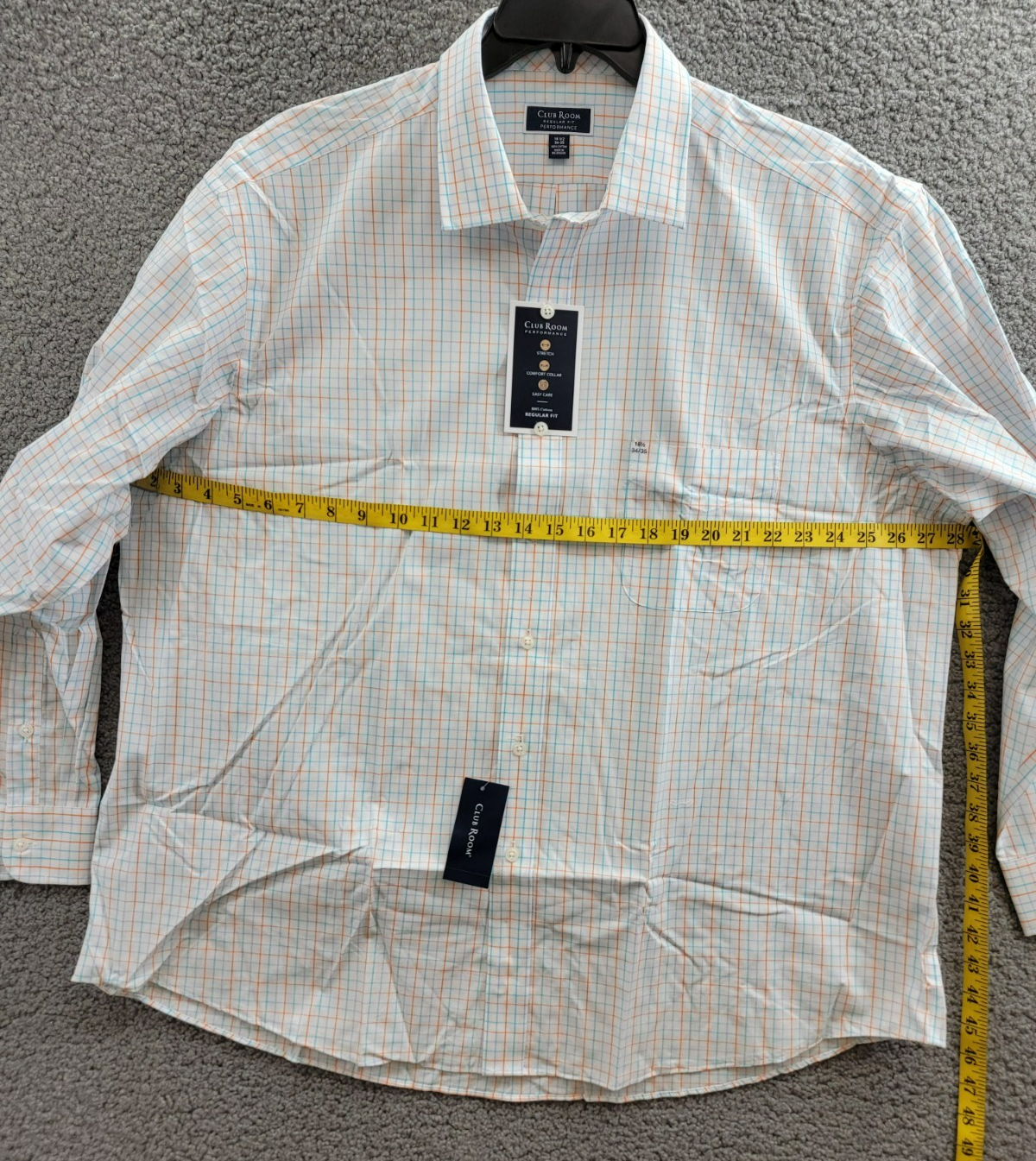Club Room Regular Fit Performance Dress Shirt Men's 18.5 34-35 Orange/Aqua L/S - Picture 8 of 18