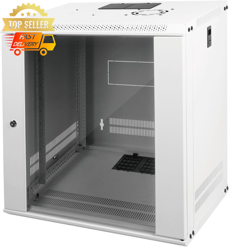 12U Wall Mount Network Cabinet, Lockable Glass Door, 19