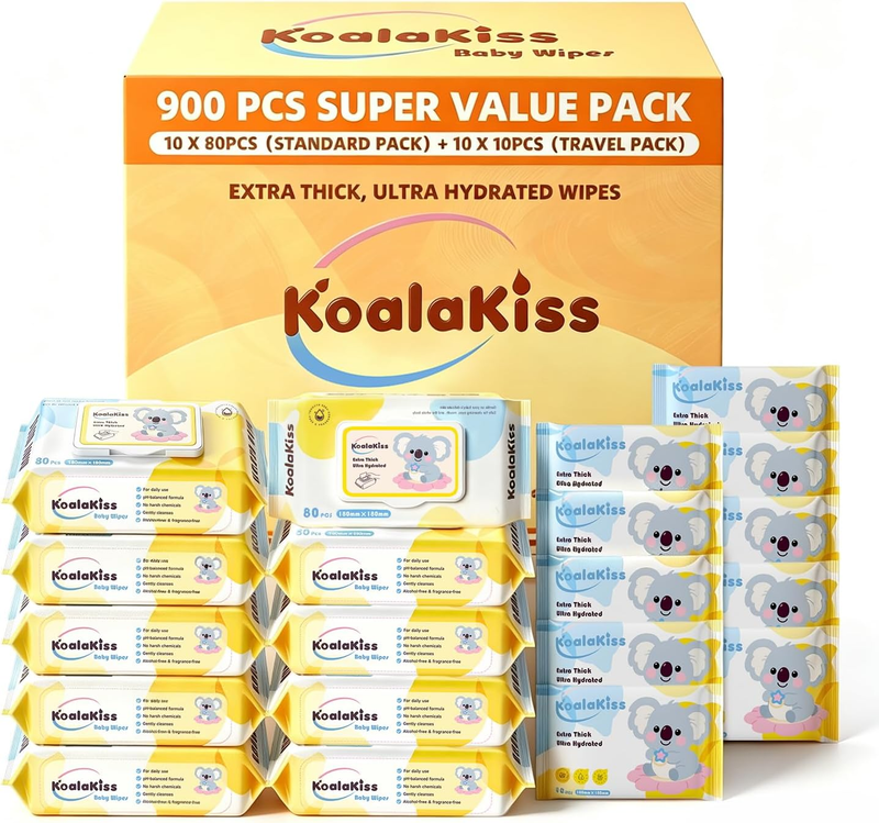 900 Count Baby Wipes,  Extra Thick Ultra Hydrated Value Pack Natural Soft Comfor