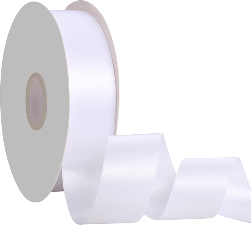 White Satin Ribbon 40Mmx 96M Ribbon Thin Solid Fabric Ribbons for Gift Wrapping