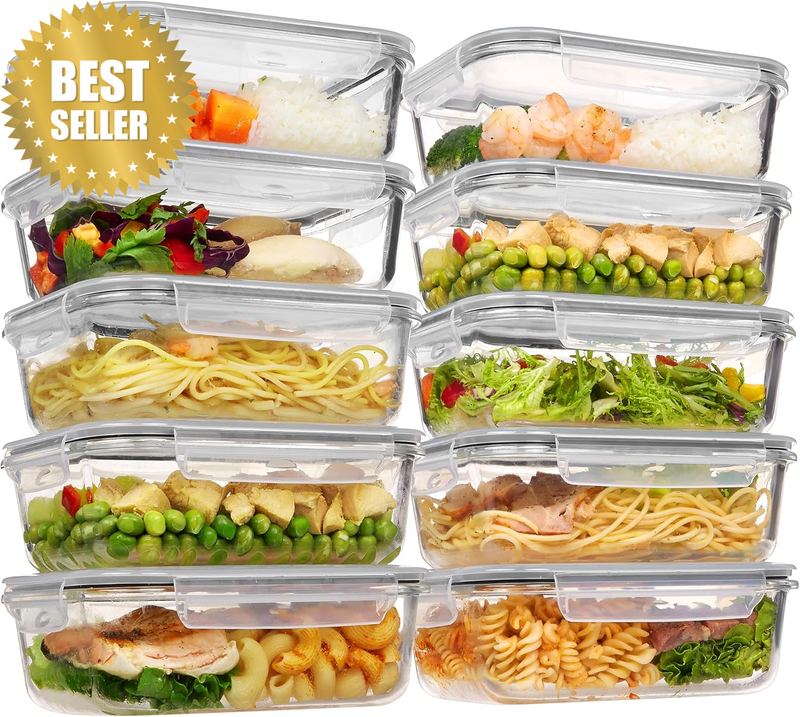 10 Pack 35Oz Glass Food Storage Containers with Lids, Meal Prep Containers, Airt