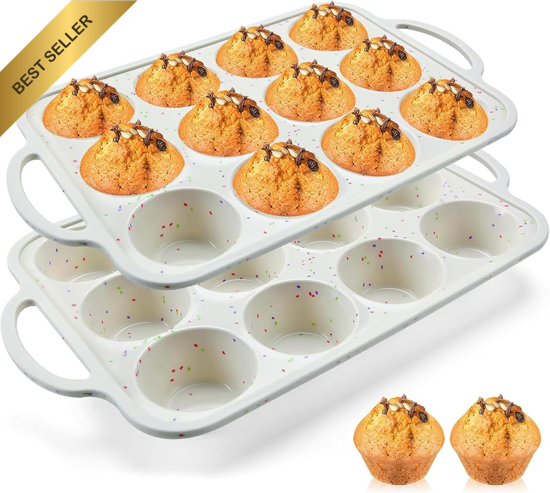 2-Pack Mini Silicone Muffin Pan Nonstick BPA Free Cupcake Baking Molds