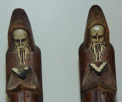 Vintage CARVED WOOD Figures MONKS READING