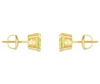 Pre-owned Shine Brite With A Diamond 1 Ct Princess Cut Canary Earrings Studs Solid 18k Yellow Gold Screw Back Basket