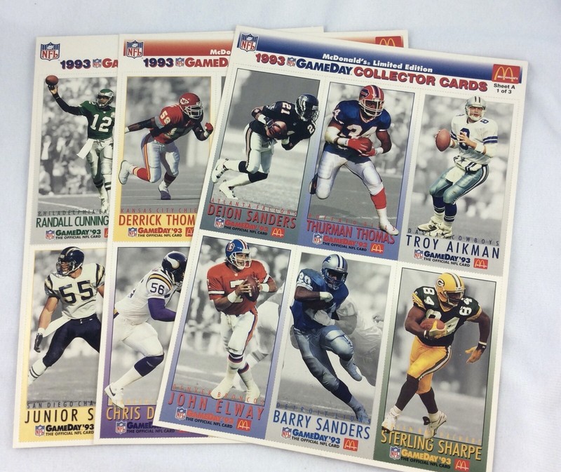 NFL 1993 McDonald’s Game Day Football Collector Cards3Sheet Set ABig