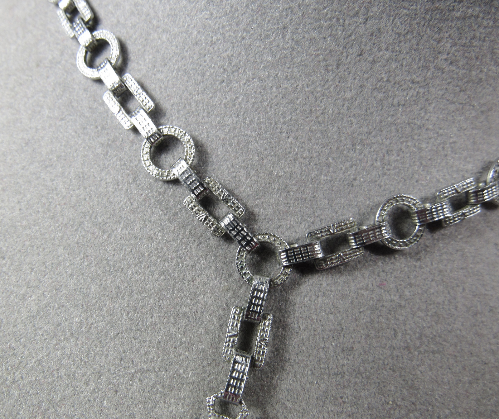 Vintage Art Deco Filigree PINK Glass Pearl Lavalier Pendant Bookchain Necklace