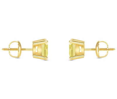 Pre-owned Shine Brite With A Diamond 2 Ct Princess Cut Canary Earrings Studs Solid 14k Yellow Gold Screw Back Basket