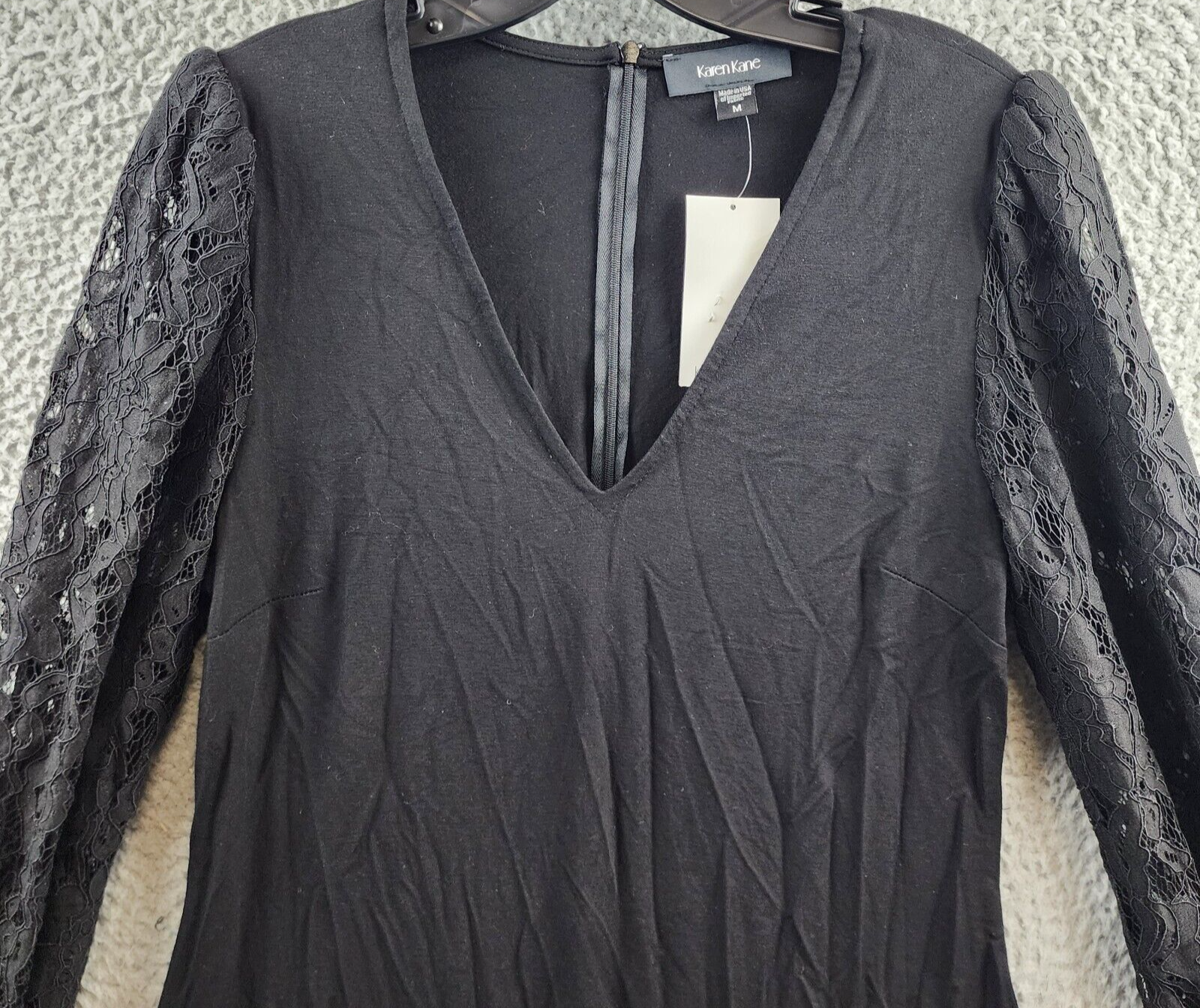 Karen Kane Lace Sleeve Dress Women's M Black V-Neck Long Sleeve Back Zip Closure - Picture 3 of 13
