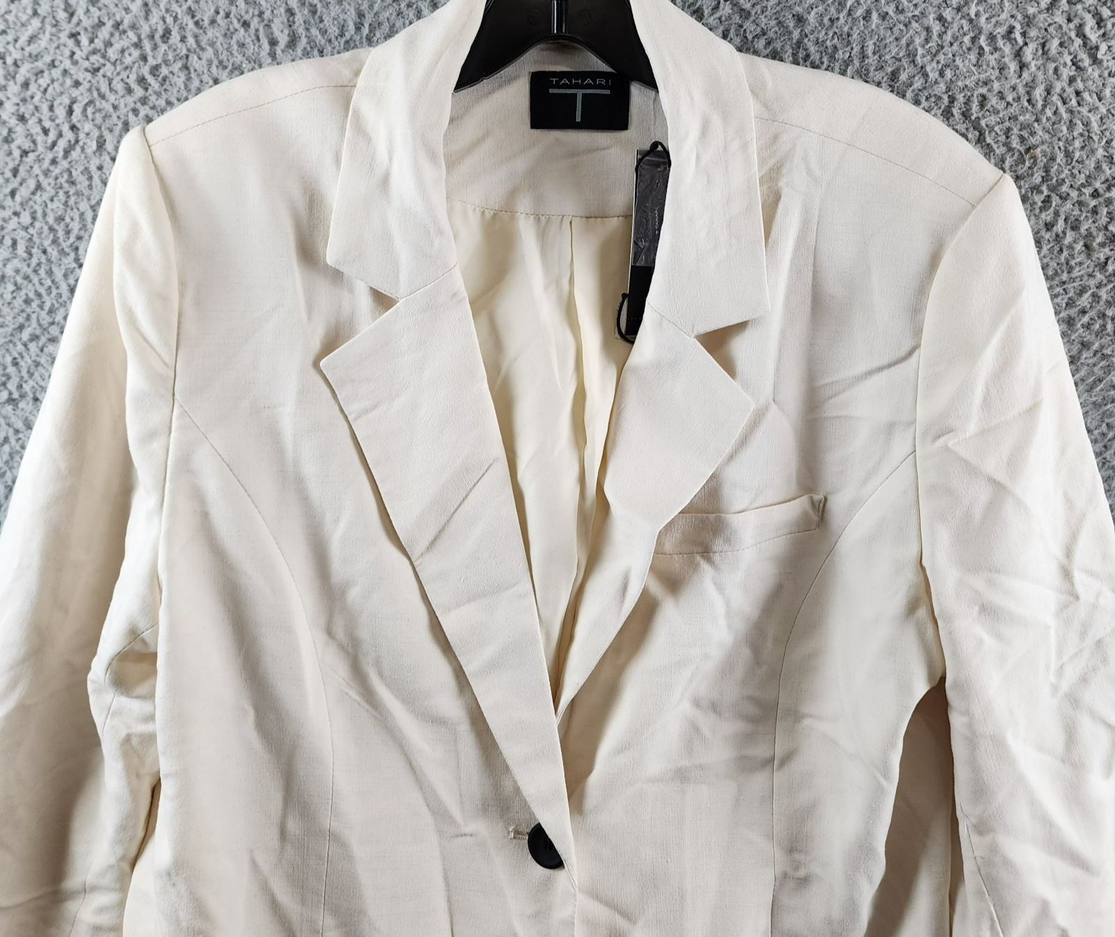 T Tahari Single Button Blazer Women's 12 Toasted Beige Braided Welt Pockets L/S - Picture 4 of 17